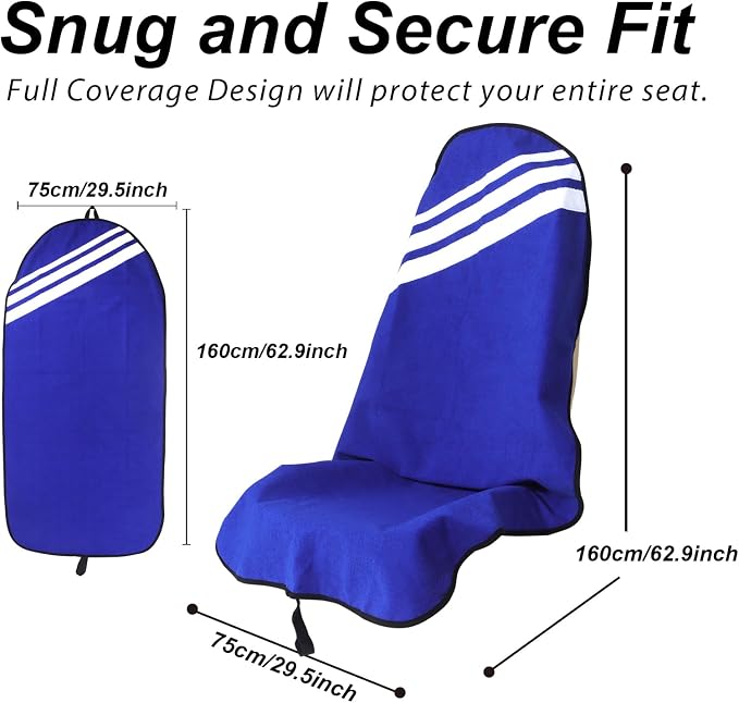 Sweat Towel Car Seat Cover Protector Front Seats for Gym Workout, Running, Swimming, Beach and Hiking, Waterproof Universal Seat Cover for Car, Trucks, Van & SUV (1, Blue White Stripe, Front) - Image 4
