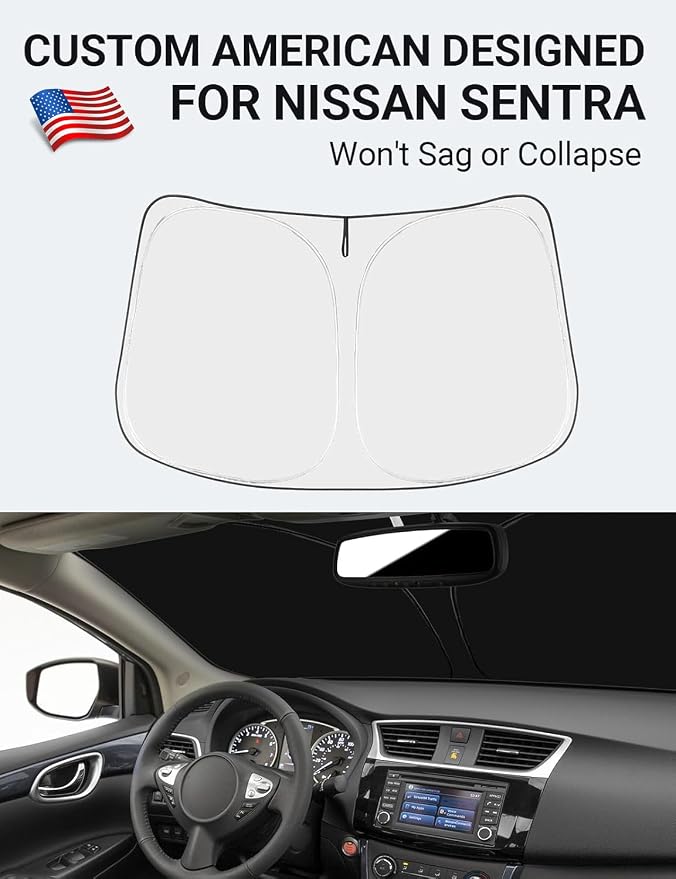 Proadsy Custom Fit Car Windshield Sun Shade for 2013-2019 Nissan Sentra | 240T Heat Shield, Drops Temp 54°F, Blocks 99% UV, Prevents Dashboard Cracking, Summer Parking & Beach Trips, Easy Twist-Fold - Image 2