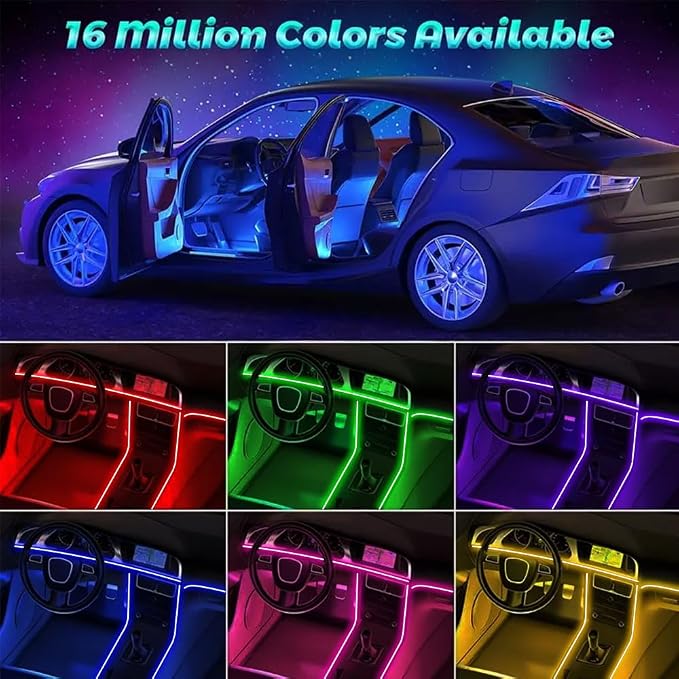 Car LED Interior Strip Lights, TEKSHINNY RGB Car Interior LED Light Wireless APP Button Remote Control, 5 in 1 Fiber Optic Ambient Lighting Kit with 236 Inches, EL Wire Lights for Car Inside - Image 9