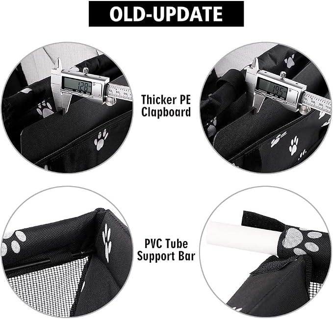 Petbobi Dog Car Seat for Small Dogs and Cats up to 15 lbs, Portable Booster | Black Paw Print, Water-resistant Oxford fabric, PVC Tubes, Folds Flat, Clip-on Leash Keeps Pups Secure and Drivers Focused - Image 4
