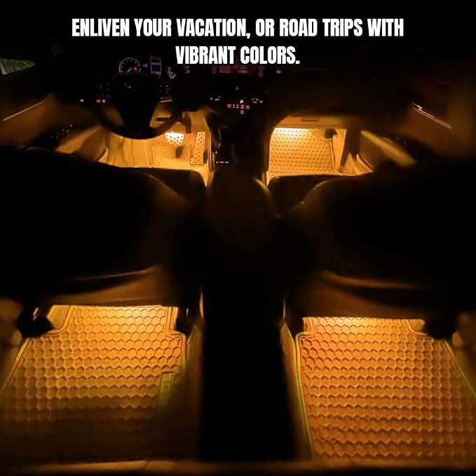 Car LED Strip Light, Interior Car Lights, 12V 24 LED Auto Atmosphere Lamps with Cigarette Lighter, Auto Lamp Ambient Night Light Strip Lighting Kit for Vehicles (Cigarette Lighter/Yellow) - Image 3