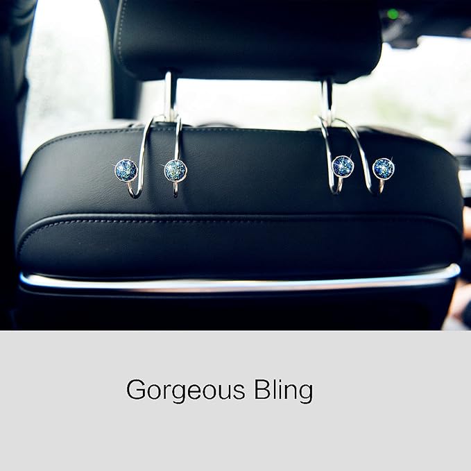 4 Pack Bling Bling Car Hooks, Universal Car Headrest Hooks, Strong Stainless Steel Car Seat Headrest Hanger Hooks for Purses & Grocery Bags (Blue) - Image 3