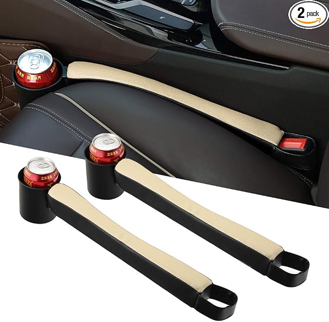 Supin 2 Prices Car Seat Gap Filler Pad PU Leather Console Side Pocket Organizer and one Cup for Cellphone Wallet Coin Key (Black+Beige) by Supin
