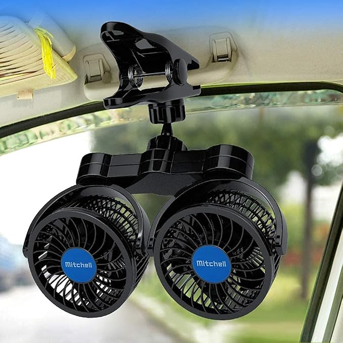 12V Car Clip Fans, Adjustable Dual Head Clip Fan 360° Rotatable Cooling Air Fan, 4'' Electric Auto Car Fans with Cigarette Lighter Plug for Vehicles, RV, SUV - Image 6