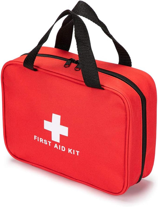 Red First Aid Bag Empty Travel Rescue Pouch First Responder Storage Medicine Emergency Bag for Car Home Office Kitchen Sport Outdoors (Red with Zippered Mesh Bags) by Jipemtra