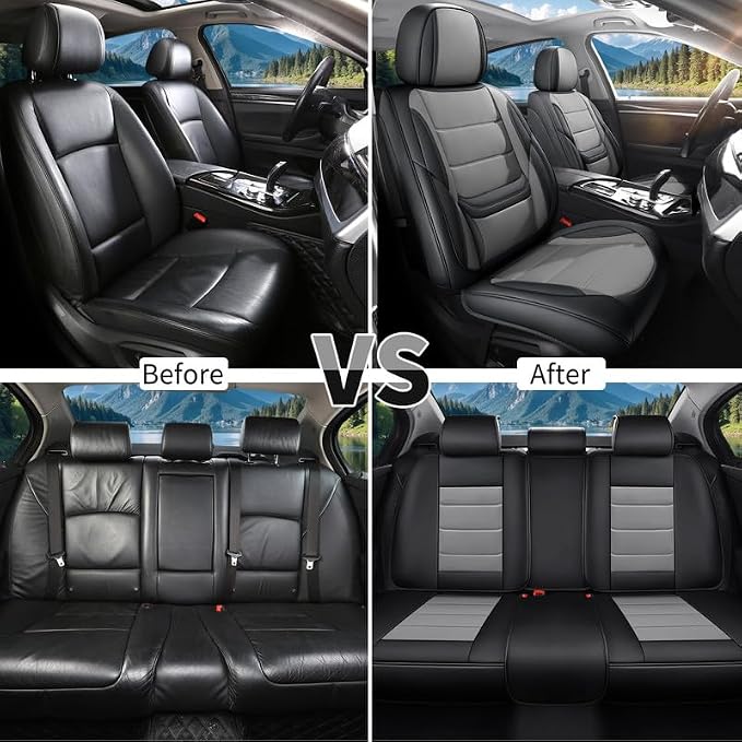 Car Seat Covers Full Set Fit For Toyota Land Cruiser 2000-2026, Black&Gray | Lumbar Support, Premium Faux Leather, Breathable, Anti-Slip, Airbag Compatible, Waterproof, Car Seat Protectors, 2 Row-5Seat - Image 5