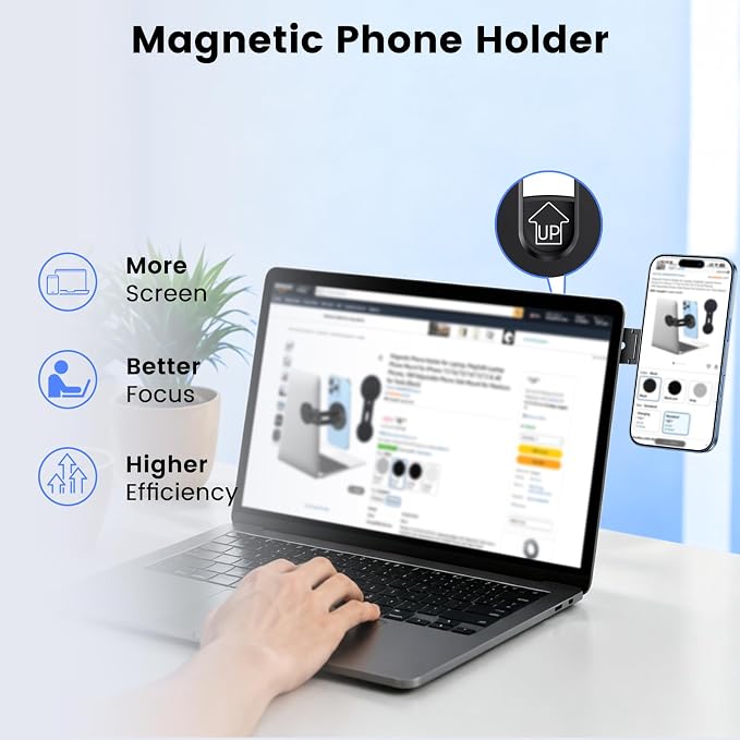 Magnetic Phone Holder for Laptop, MagSafe Laptop Phone Mount for iPhone 17/16/15/14/13/12 & All Phones, 180°Adjustable Phone Side Mount for Monitors for Tesla (Black) - Image 2