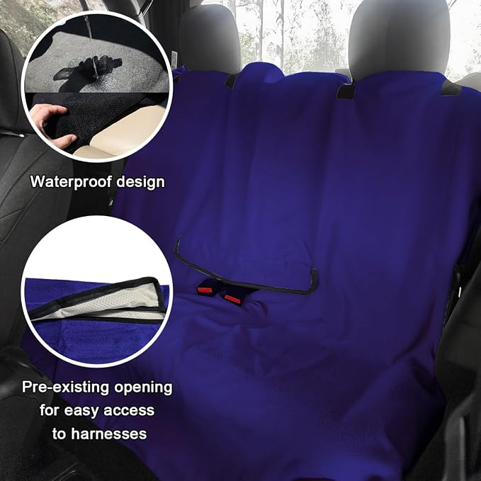 DXNQ Car Towel Seat Cover, Waterproof Sweating Non-Slip Premium Soft Towel Carseat Protector, Universal Machine Washable Car Truck SUV Front Seat Cover for Gym Workout Beach Hiking (Blue, Rear) - Image 5
