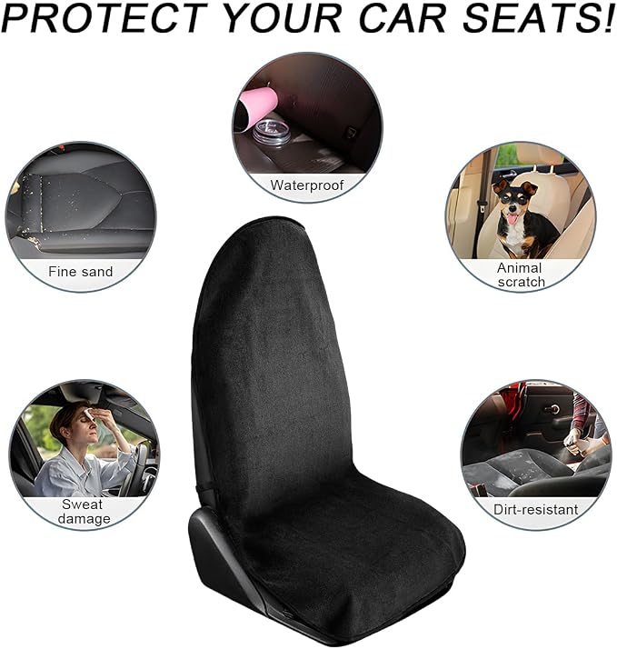 DXNQ Waterproof Car Towel Seat Cover, Sweating Non-Slip Premium Towel Carseat Cover Protector, Universal Soft Machine Washable Car Truck SUV Front Seat Cover for Gym Workout Beach Hiking (Black) - Image 6