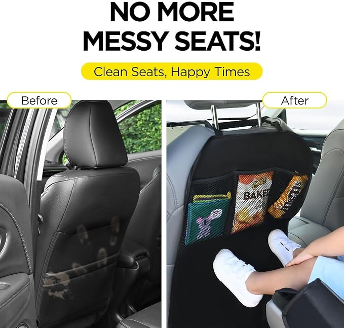lebogner Back Seat Cover For Kids + 3 Pocket Storage Organizer, 2 Pack X-Large Waterproof Kick Mats Backseat Protector, Car Seat Back Protectors For Vehicles To Protect From Dirt, Mud & Scratches - Image 5