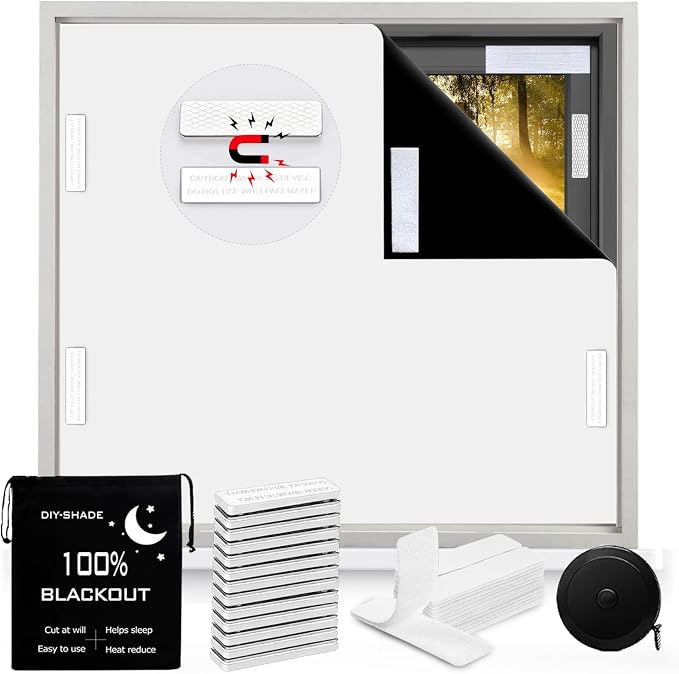 BirdNest 100% Blackout Blind Magnetic Blackout Window Cover 79 x 57Inch,Black Out Curtains with Strong Magnet No Drill Cuttable Window Shades for Bedroom,Nursery,Rv,Media Room (White) by BirdNest