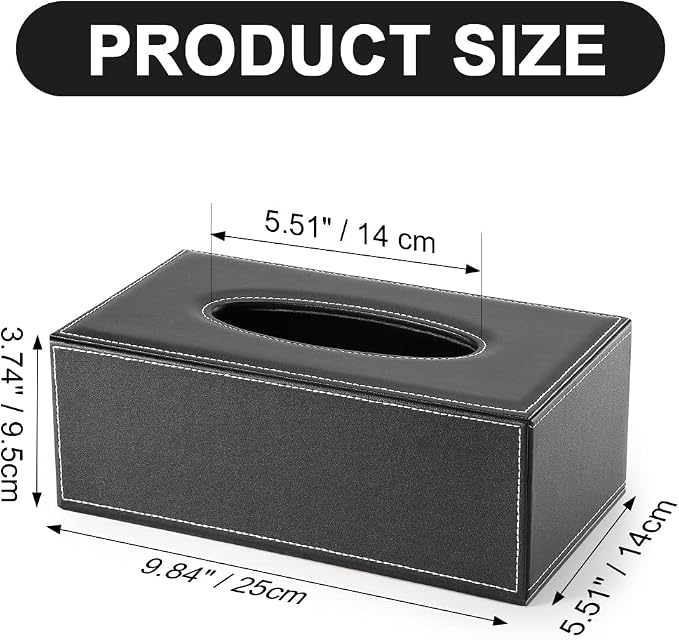 KINGFOM Rectangular PU Leather Tissue Box Cover - Facial Tissue Paper Napkin Holder for Bathroom, Home, Office, Car Automotive Decoration with Magnetic Bottom(Black) - Image 2