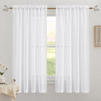 RYB HOME White Semi Sheer Curtains 63 inches Long for Bedroom | Linen Textured Blend, Privacy, Light Airy Sheers, Light Filtering for Bathroom Living Room Cafe, White, W70 x L63, 2 Panels by RYBHOME