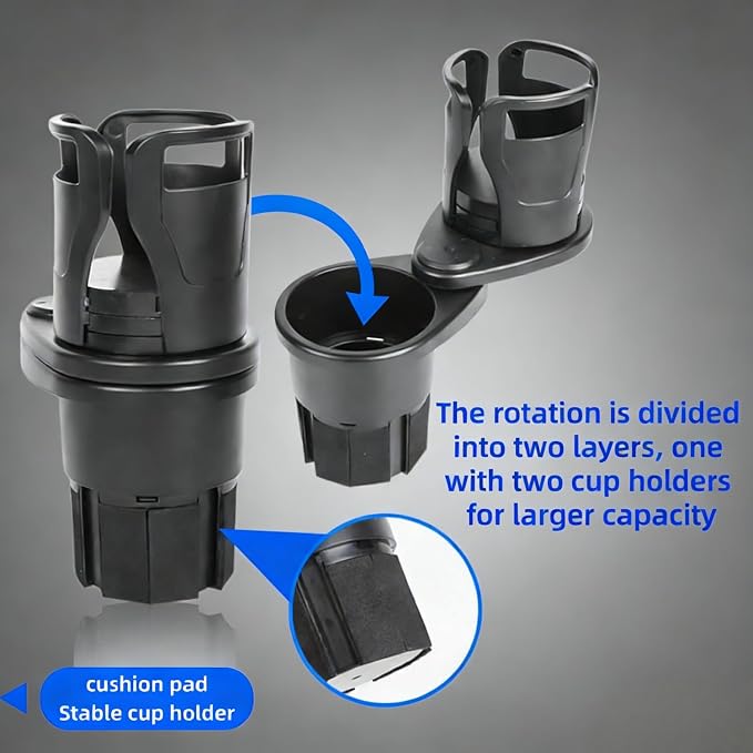 Car Cup Holder Expander, 2-in-1 Adjustable Adapter, 360° Base - Image 5