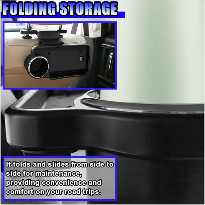 Car Cup Holder Tray, Foldable Backseat Organizer Food Trays | Detachable Auto Headrest Drink Tray, Multifunctional Car Desk for Eating, Universal for Most Vehicle Road Trips - Image 5