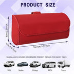 Sunglasses Holder for Car Sun Visor, Sunglass Organizer for Car, Magnetic Leather Eyeglasses Protective Storage Case, Waterproof Glasses Organizer Visor Accessories for Vehicles (Red) - Image 2