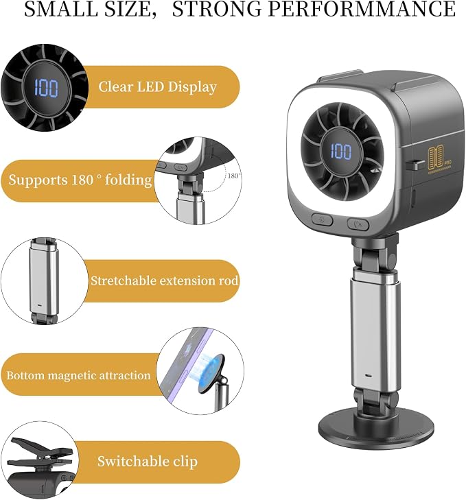 Car Fan for Driver & Backseat, Powerful Large Airflow Portable Fan with Extendable Arm, Rechargeable 3000mAh Battery, Magnetic Clip Mount, 5 Speeds, Quiet Cooling Fan for Car, Baby, SUV, Truck (Black) - Image 3