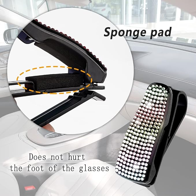 2PCS Bling Rhinestone Car Sun Visor Glasses Holders W/Anti-Scratch Sponge | Car Decoration for Women Girls,Ticket Card Clip Visor Organizer,Universal Rhinestone Auto Accessories - Image 6