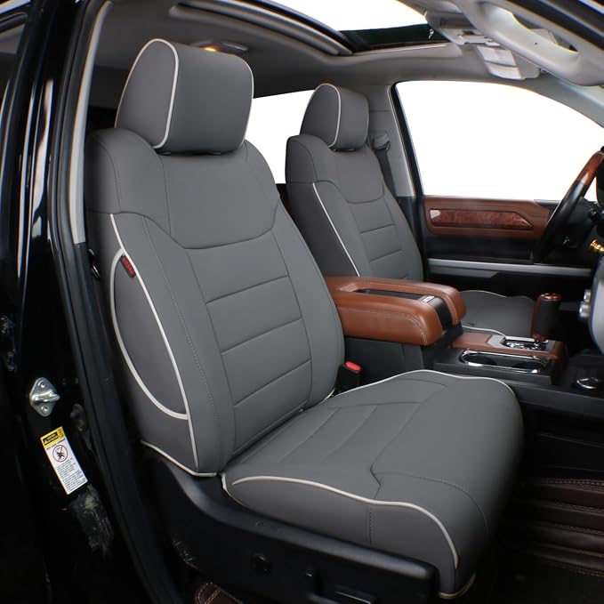 EKR Custom Fit Seat Covers for Select 2015-2020 4Dr Ford F150 SuperCrew XL,XLT,Lariat,King Ranch,Limited and F-250/350/450 Crew Cab XL,XLT - Leatherette (Gray) by EKR