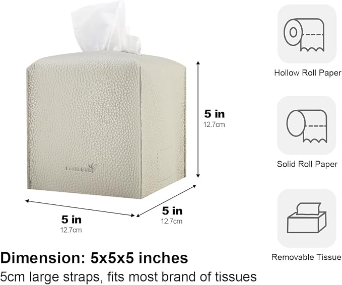 Tissue Box Cover 5X5X5'' PU Leather Tissue Holder Square Tissue Cube Box Organizer for Bathroom Vanity Countertop, Car, Night Stands, Office, Home, Kitchen (1Pack, Lime White) - Image 5