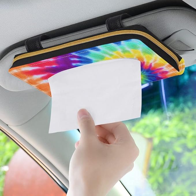 Biyejit 2 Pack Car Tissue Holder, Rainbow Tie Dye Premium Sun Visor Napkin Case, Hanging Car Accessories Used to Organize Paper Towels and Storage Small Items - Image 3