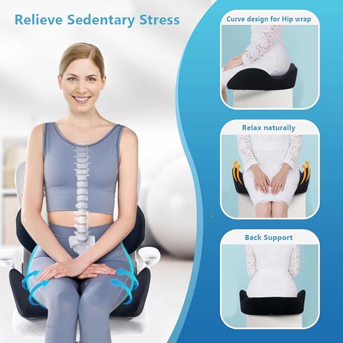 Lexeme X Large Memory Foam Seat Cushion Lumbar Support Pillow for Sciatica & Tailbone Pressure Relief Coccyx Pad for Office Chair, Car,Wheelchair,Home,Office - Image 3
