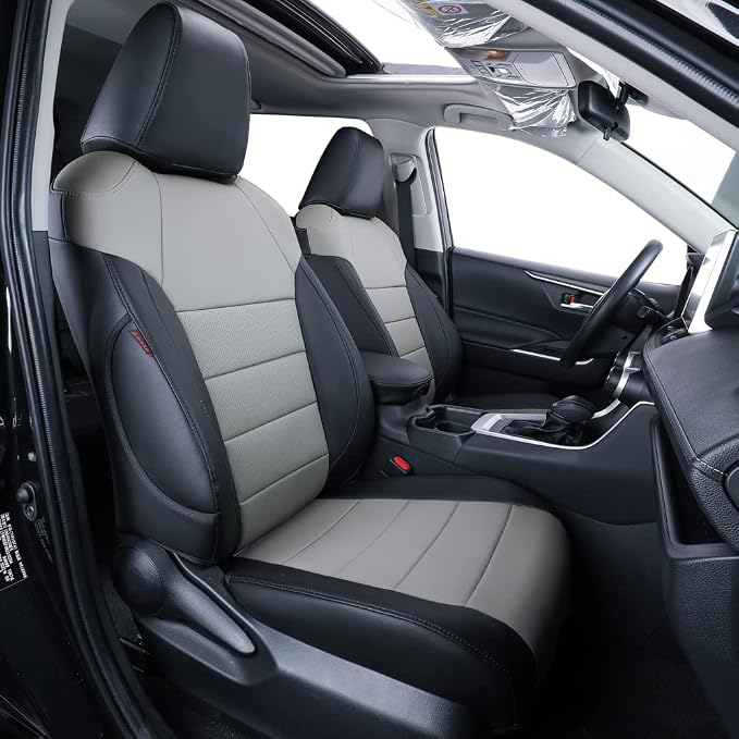 coverdream Corolla Waterproof Leather Seat Covers Custom Fit for 2023 2024 2025 Toyota Corolla Hybrid LE Seat Covers,Full Coverage,Airbag Compatible Car Seat Protector(Full Set,Black/Gray) by Coverdream