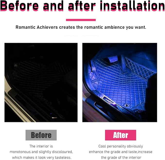 Car LED Strip Light, 24 LEDs RGB Neon Interior Atmosphere Lights, 12V Under Dash Ambient Night Light, USB Port Auto Interior Decorative Lamp, Universal Car Accessories (Blue) - Image 5