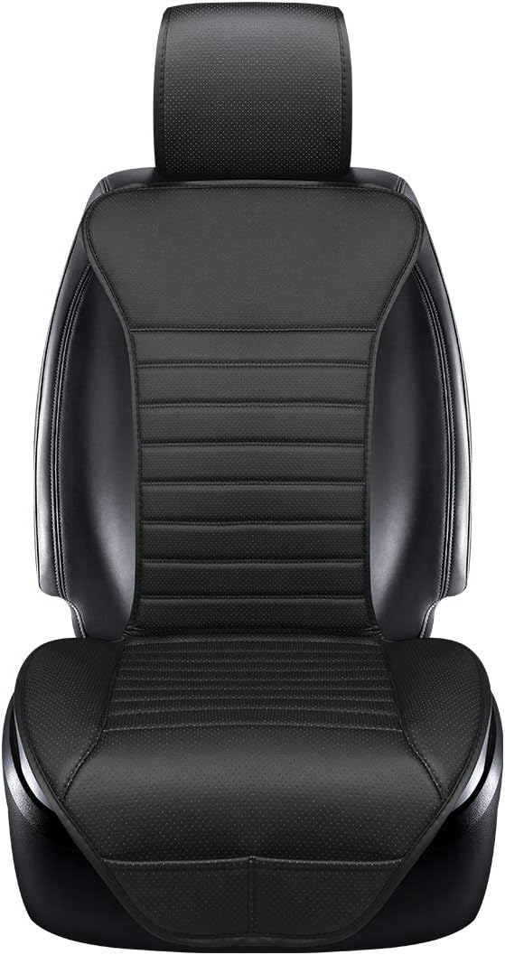 Universal Car Seat Cover PU Leather Car Seat Cushion Driver Seat Cover with Backrest- Car Front Seat Protector Fits 95% of Vehicles-1 Piece (Black-B) by EDEALYN