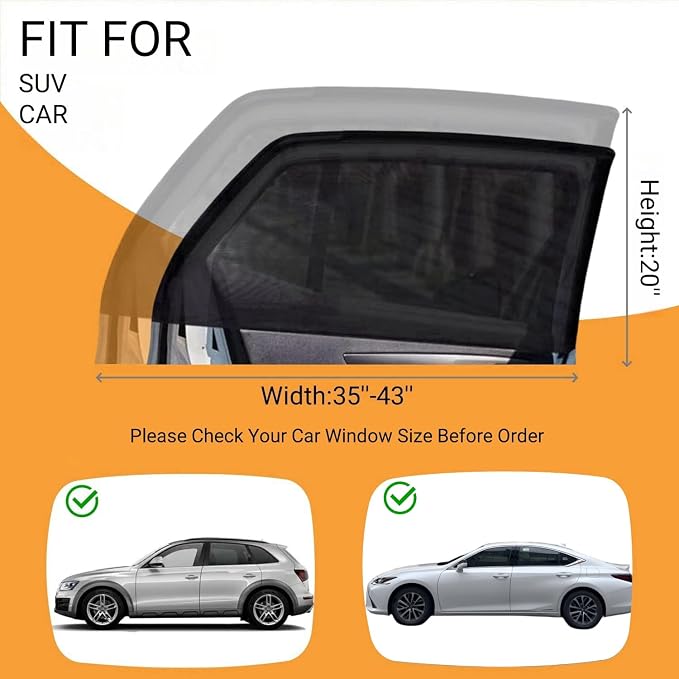 2 Pack Car Window Rear Side Mesh Screen 20"x43" Medium for Most SUVs | Elastic Breathable Mesh UV Protection Window Screen Sunshades Fit for Most Cars, SUVs for Car Camping Overnight Sleeping - Image 3