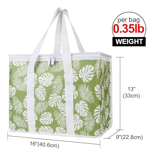 Bodaon 1-Pack Insulated Reusable Grocery Shopping Bags, X-Large Picnic Cooler Bag with Top Cold, Green-Leaf - Image 2