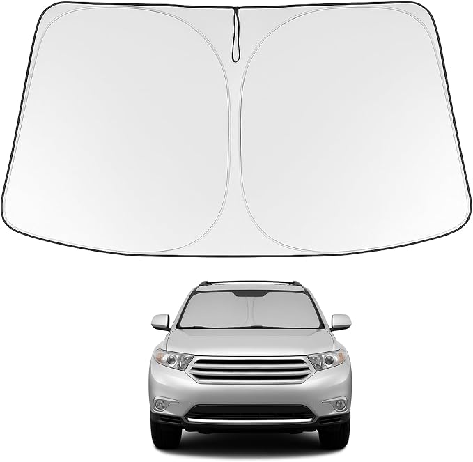 Proadsy Custom Fit Car Windshield Sun Shade for 2008-2013 Toyota Highlander | 240T Heat Shield, Drops Temp 54°F, Blocks 99% UV, Prevents Dashboard Cracking, Summer Parking & Beach Trips, Easy Twist-Fold by Proadsy