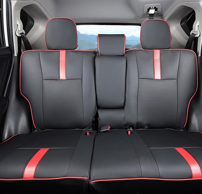Custom Fit Car Seat Cover for Toyota RAV4 2013 2014 2015 2016 2017 2018 Waterproof Faux Leather (Black with Red Trim, LU2013-2018 RAV4) - Image 3