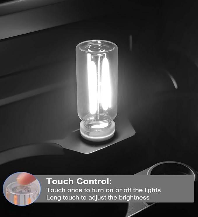 2Pcs Car USB Lights, Plug-in Retro Car Ambient Lighting Kit Dimmable,White | Touch Adjustment Light, Portable Mini Glass Bottle LED Bulb Nightlights for Car Bedroom Hallway Camping Holiday Decoration - Image 5