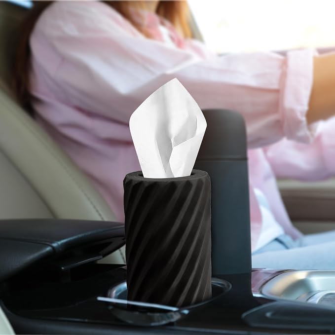 Car Tissue Holder, Refillable Round Cylinder with 3 Tissue Packs, Universal Fit for Vehicle Cup Holder, Home & Office, Car Accessories Interior (Black) - Image 8