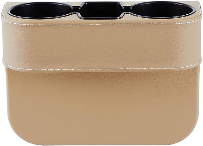 Cup Holder for Car, Console Side Pocket, PU Leather, XBD Beige | Car Seat Gap Filler Organizer, Easy Install, Universal Fits, Car Coin Cellphone Holder, Auto Front Seat Cup Holder by IOKSCTER