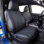 EKR Tacoma Seat Covers Custom Fit for Toyota Tacoma 2016 2017 2018 2019 2020 2021 2022 2023 Double Cab/Crew Cab -Truck Seat Covers for Car Full Set,Faux Leather (Black with Blue Trim) by EKR