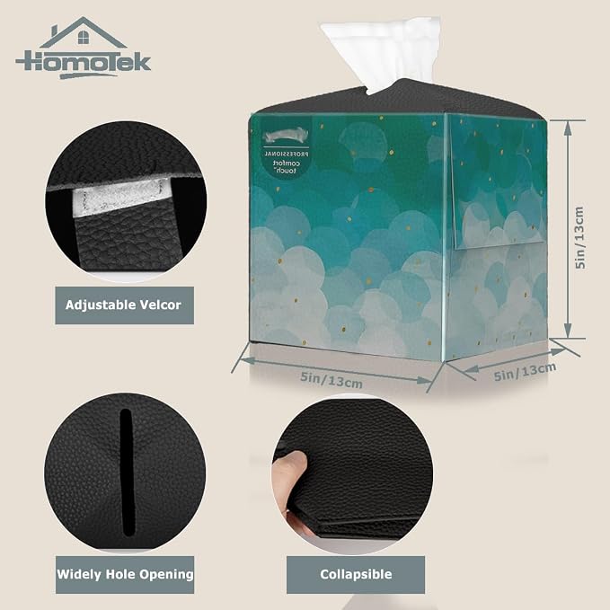 HOMOTEK 2 Pack Tissue Box Cover, Square PU Leather Tissue Holder, Decorative Facial Tissue Cube Paper Organizer Dispenser for Bathroom, Night Stands, Desk, Car 5X5X5'' - Matte Black, Pebble Grain - Image 2
