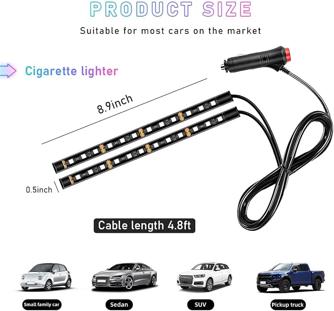 Ohleats Car LED Strip Light, 24 LED RGB Auto Interior Atmosphere Lights, Cigarette Lighter Under Dash Ambient Night Light, Interior Decorative Lamp Lighting Kit Car Accessories (Red) - Image 2