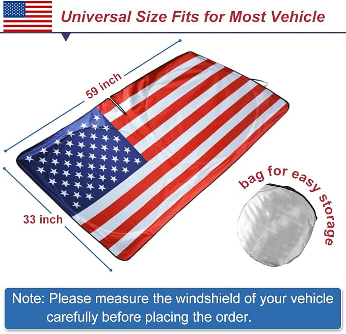 Car Windshield Sun Shade American Flag Design, KANCOKIT Foldable Car Front Window Sun Shield for SUV Truck Van, Keeps Your Vehicle Cool, Protects Dashboard from Fade and Cracks (59 x 33.5 Inch) - Image 3