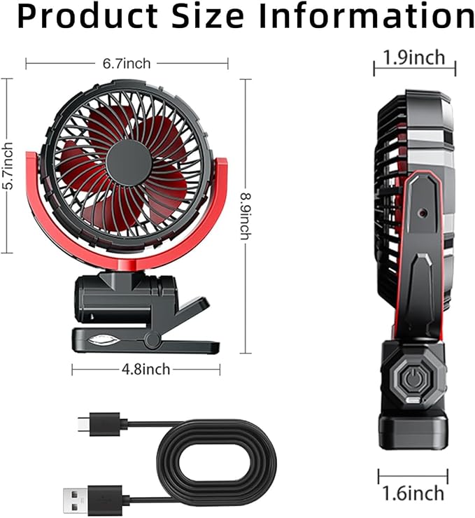 Car Clip on Fan for Sun Visor Handle, 2000Mah Rechargeable Battery Powered Usb Fans That Blow Cold Air, Portable Car Cooling Fan for Cars without Ac, for Vehicle, Van, Suv, Rv, Truck, Red - Image 9