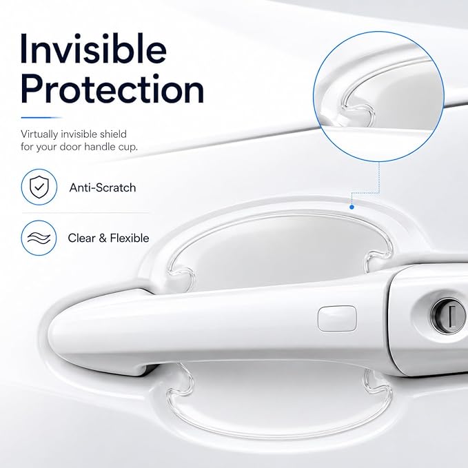 8PCS Clear Car Door Handle Protector – Transparent Anti-Scratch PET Film | Waterproof Adhesive Guard for Door Bowl & Rear View Mirror, Universal Paint Protection for Cars, SUVs, Trucks, Sedans - Image 6