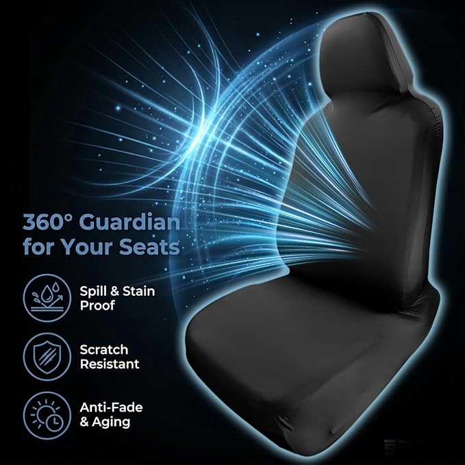 Car Seat Cover, Elastic Waterproof Dustproof Vehicle Front Seat Protector, Scratch Proof Automotive Interior Front Chair Cover Accessories, Universal Fit (Black) - Image 5