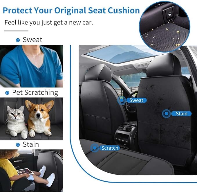 Front Seat Covers Custom Fit for Honda Ridgeline 2005-2026, Black | Luxury Faux Leather, Waterproof, Anti-Slip, Airbag Compatible, Breathable, Car Seat Protectors, 1 Row 2 Seats - Image 5
