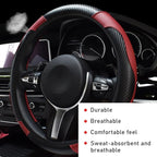 povtii Car Steering Wheel Cover, 15 Inch Leather Breathable Auto Steering Wheel Protector, Comfortable Non-Slip Vehicle Steering Wheel Covers, Universal Interior Car Accessories (Wine Red) - Image 4