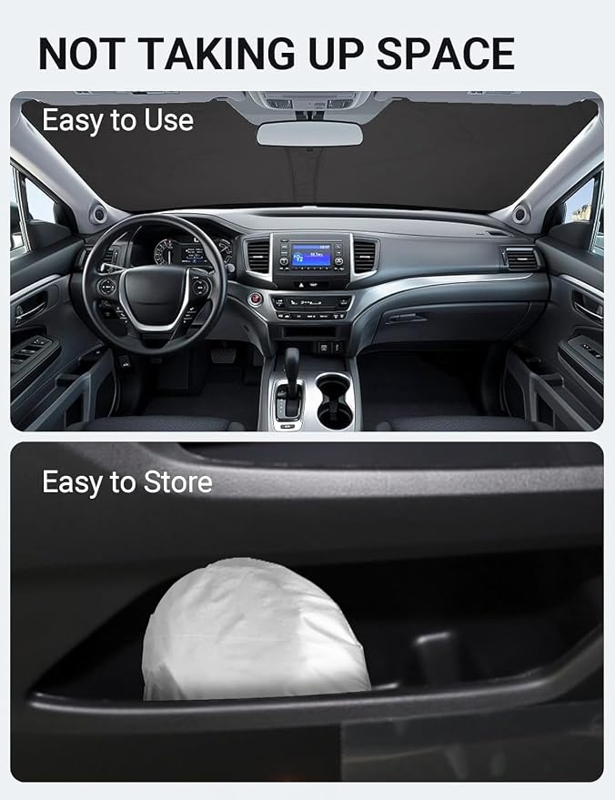 Proadsy Custom Fit Car Windshield Sun Shade for 2017-2026 Honda Ridgeline | 240T Heat Shield, Drops Temp 54°F, Blocks 99% UV, Prevents Dashboard Cracking, Summer Parking & Beach Trips, Easy Twist-Fold - Image 9
