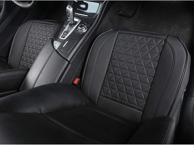 Black Panther 1 Pair Front Seat Covers Luxury Faux Leather Bottom Seat Cushions, Anti-Slip and Wrap Around The Bottom, Fit 95% of Vehicles - Black - Image 2