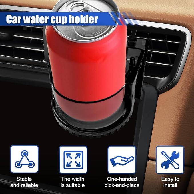 YoRise Air Vent Cup Holder for Car, Multifunctional Water Bottle Bracket with Mounting Clips, Car Air Conditioner Vent Drink Cup Holder Expander, Fit for Most Cars with Horizontal Blade Vents (Black) - Image 3
