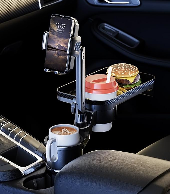 4 in 1 Adjustable Car Cup Holder, 360° Rotate Tray Cup Holder Expander with Phone Holder, Cup Holder Insert Fits Yeti Hydro Flask 16-46 oz, Detachable Food Tray Table for Car Road Trip Essentials - Image 7