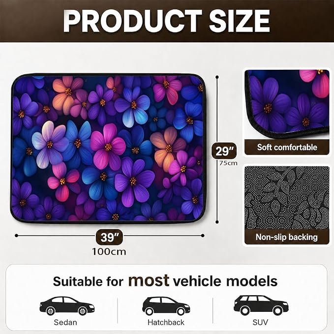 Car Trunk Mat for SUV, 29"x39" Cute Purple Floral Cargo Liner Protector | All Weather Universal Cargo Liners for Dogs, Car Accessory for SUVs/Sedan/Wagons, Durable Non-Slip Washable Rear Cargo Mat - Image 2